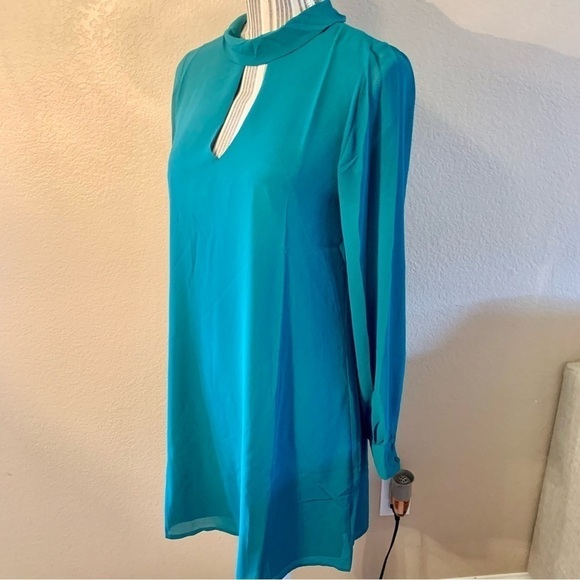 NWT Mini Dress Small Naked Zebra Green Teal Shirt Dress Keyhole Long Sleeved NEW - Picture 5 of 16